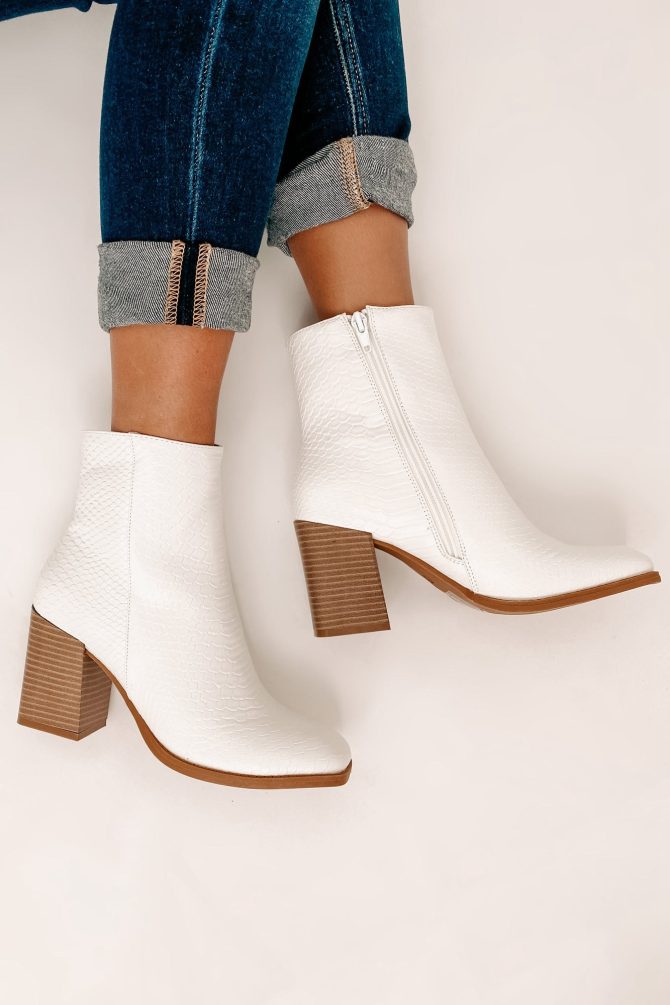 Making It Big Square Toe Faux Croc Booties (White) · NanaMacs - Image 4