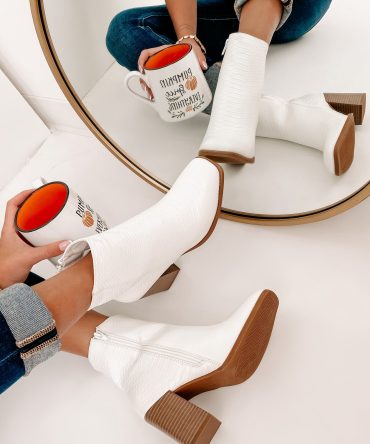 Making It Big Square Toe Faux Croc Booties (White) · NanaMacs