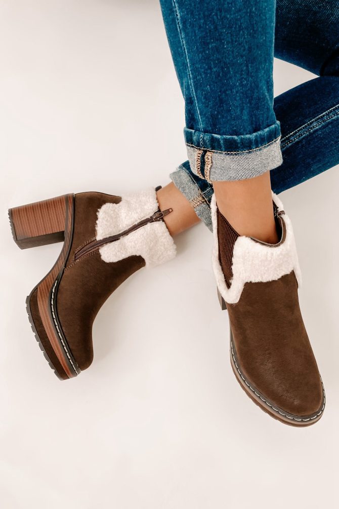 Stay In Step Sherpa Cuff Platform Booties (Brown) · NanaMacs - Image 3