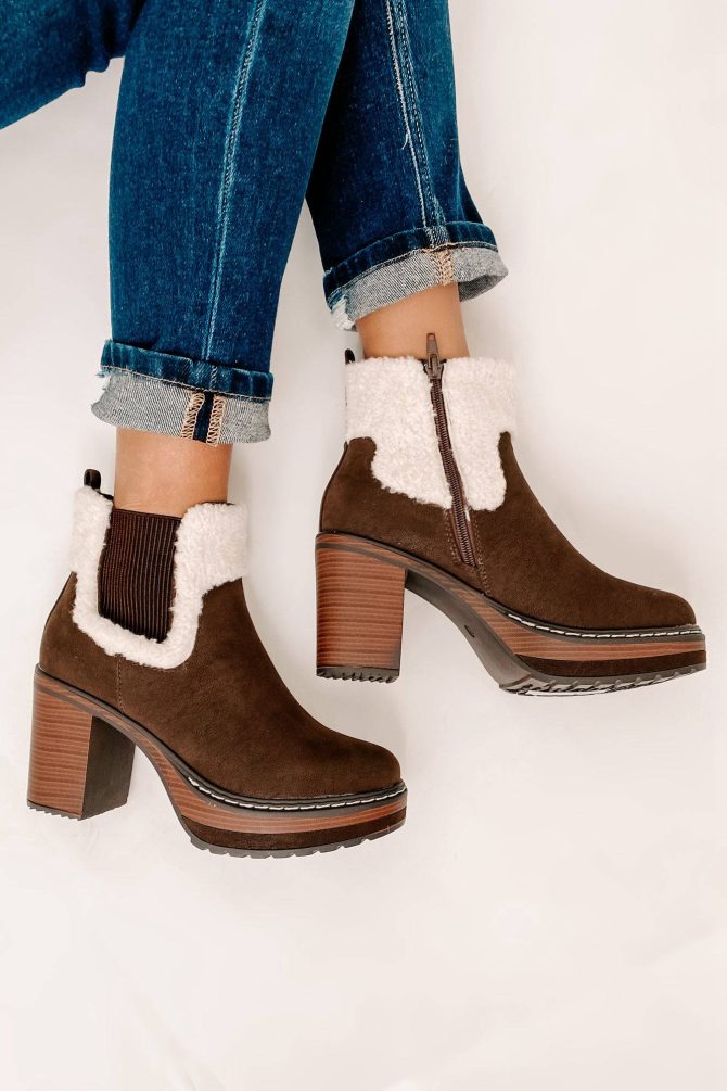 Stay In Step Sherpa Cuff Platform Booties (Brown) · NanaMacs - Image 2