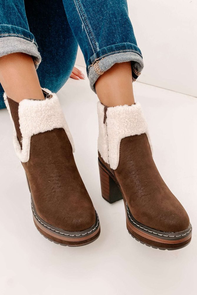 Stay In Step Sherpa Cuff Platform Booties (Brown) · NanaMacs - Image 4