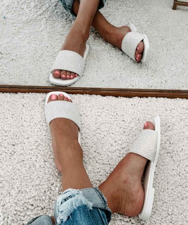 Just Too Pretty Beaded Pearl Flat Sandals (White) · NanaMacs
