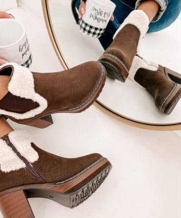 Stay In Step Sherpa Cuff Platform Booties (Brown) · NanaMacs