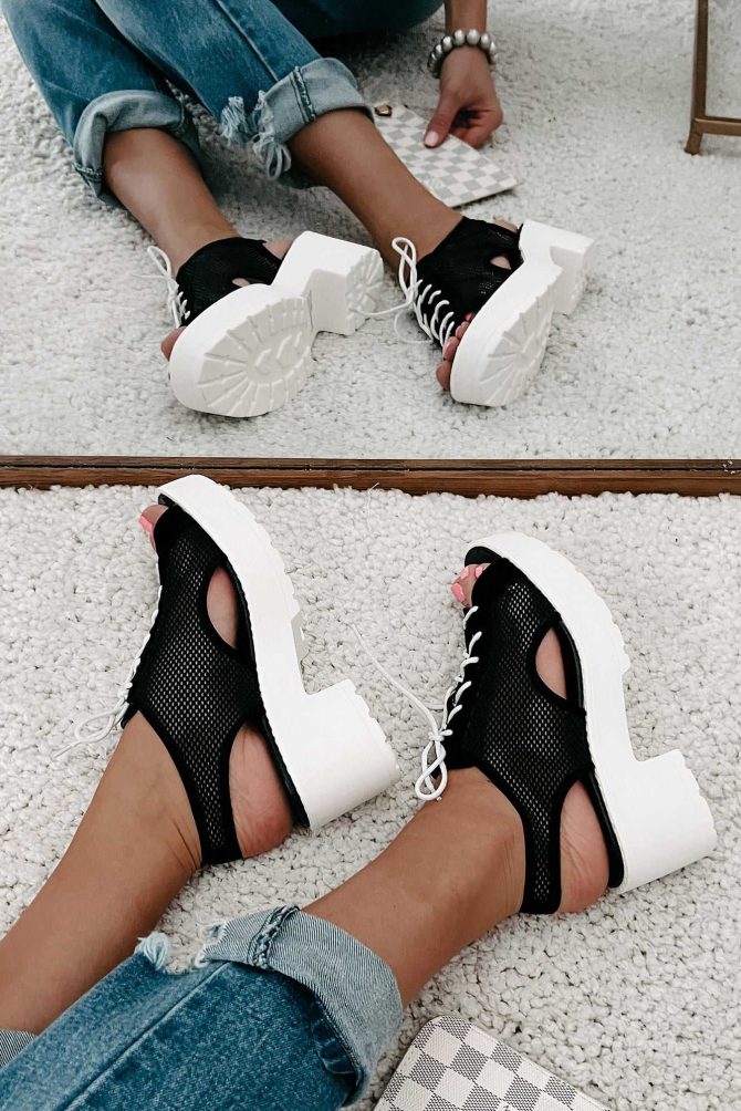 New Kid In Town Lace-Up Mesh Platform Sandals (Black) · NanaMacs - Image 4