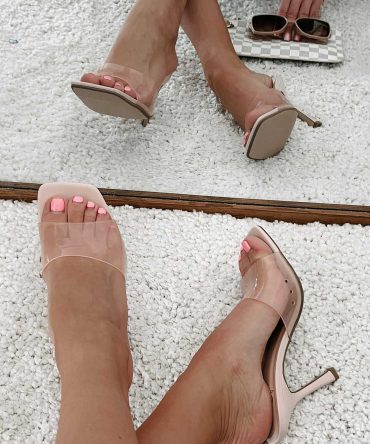 Never Settle Down Square Toe Heels With Transparent Straps (Pink) · NanaMacs