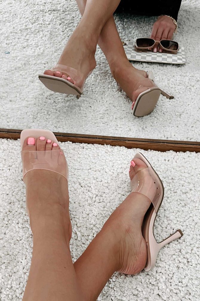 Never Settle Down Square Toe Heels With Transparent Straps (Pink) · NanaMacs