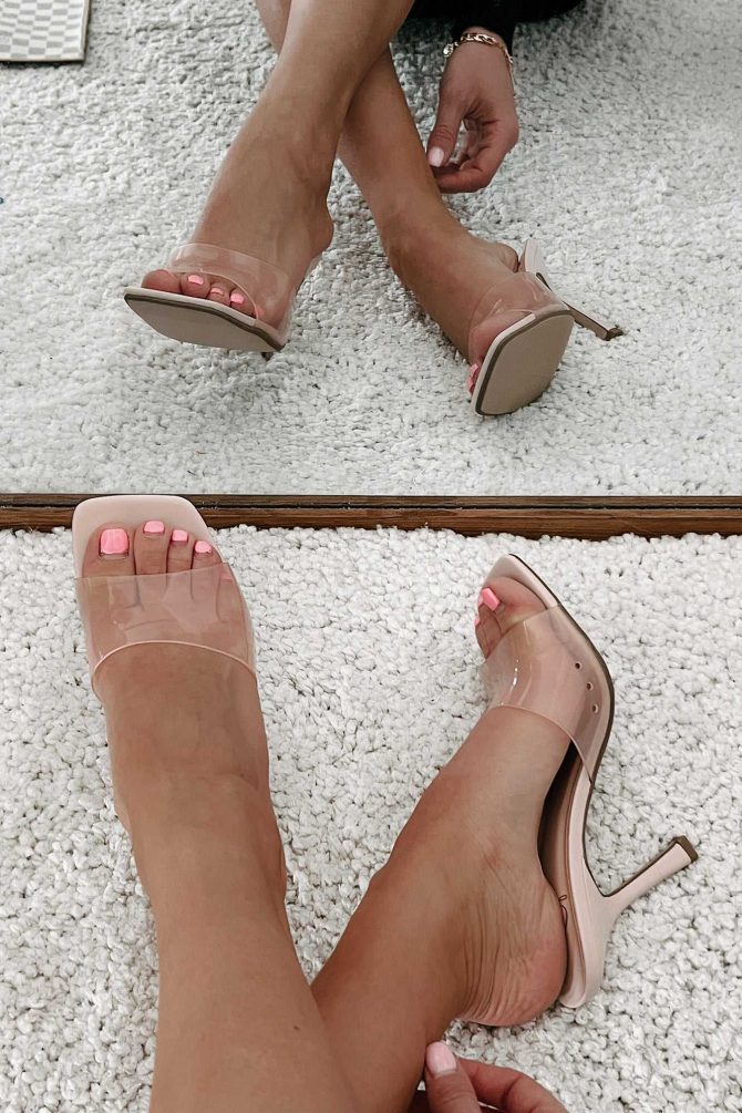 Never Settle Down Square Toe Heels With Transparent Straps (Pink) · NanaMacs - Image 3