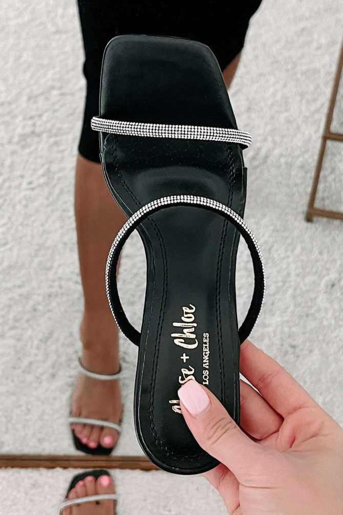 Little Extravagances Rhinestone Strap Lucite Mule Heels (Black) · NanaMacs - Image 3