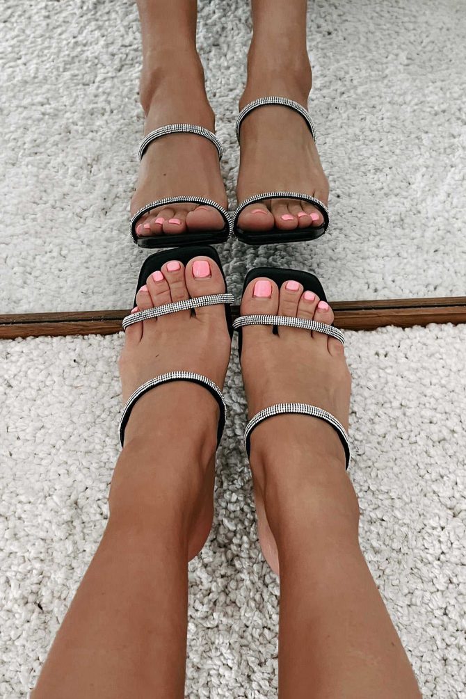 Little Extravagances Rhinestone Strap Lucite Mule Heels (Black) · NanaMacs - Image 4