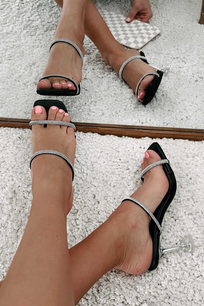 Little Extravagances Rhinestone Strap Lucite Mule Heels (Black) · NanaMacs - Image 2