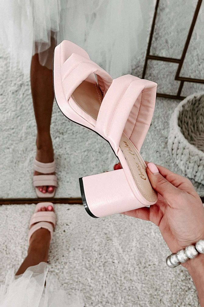 Double The Trouble Cushioned Strap Square Toe Heels (Pink) · NanaMacs - Image 2