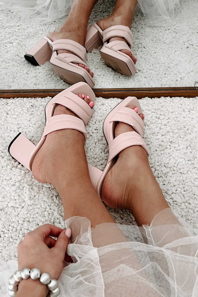 Double The Trouble Cushioned Strap Square Toe Heels (Pink) · NanaMacs - Image 3