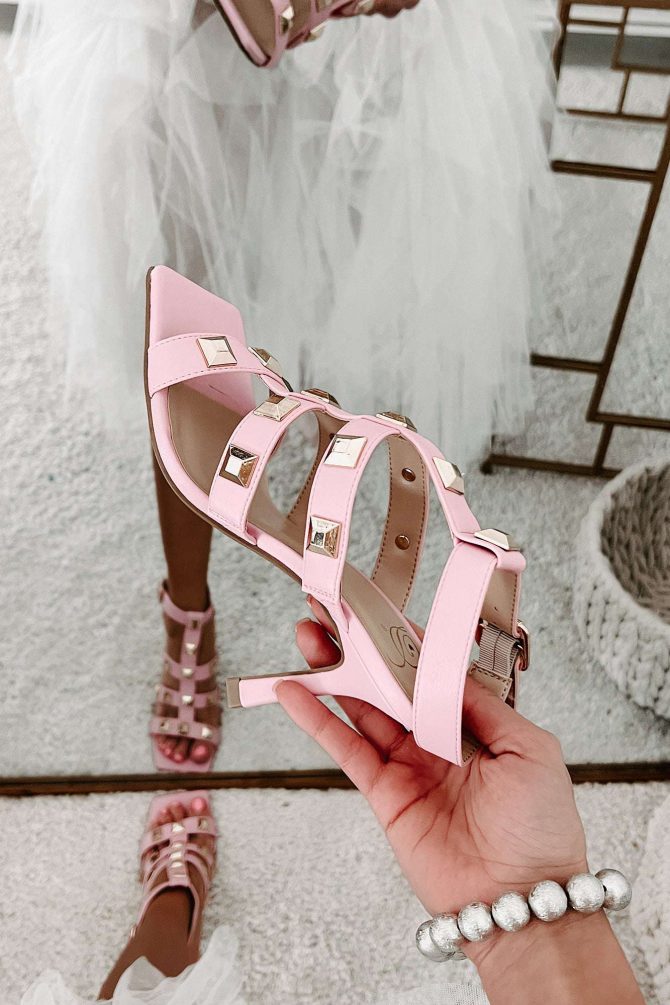 Fierce Contender Studded Gladiator Heels (Pink) · NanaMacs - Image 2