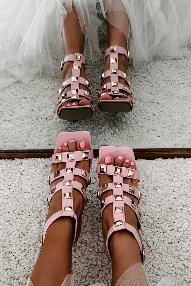 Fierce Contender Studded Gladiator Heels (Pink) · NanaMacs - Image 4