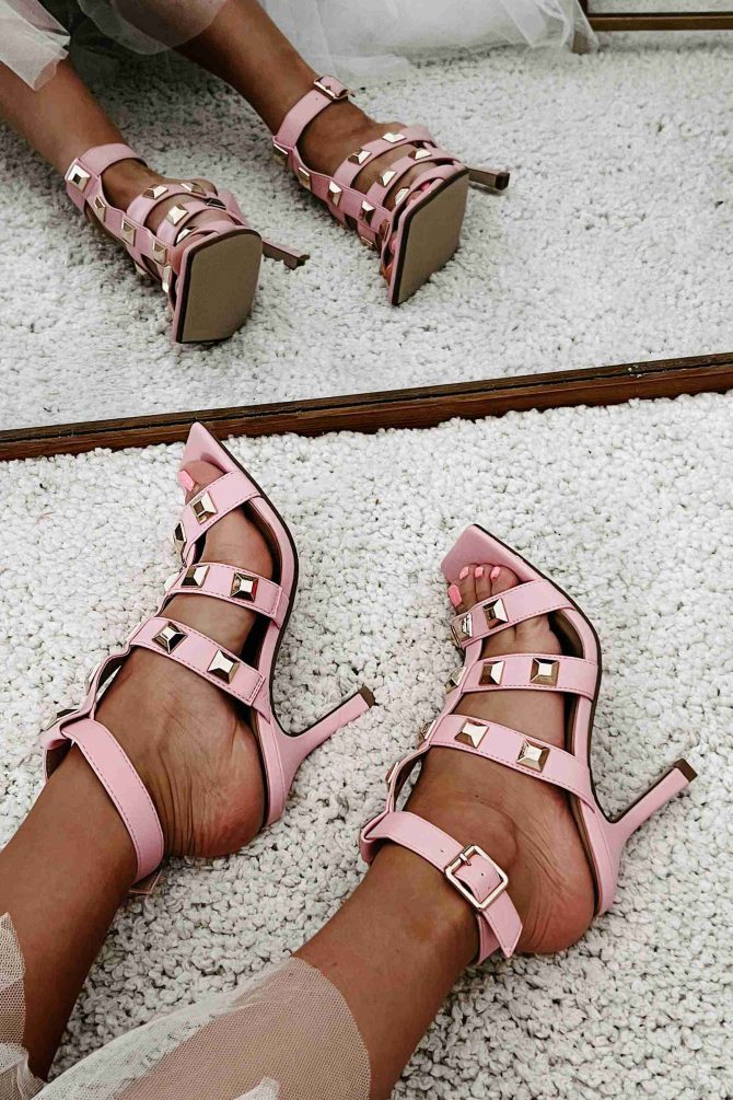 Fierce Contender Studded Gladiator Heels (Pink) · NanaMacs - Image 3