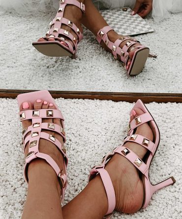 Fierce Contender Studded Gladiator Heels (Pink) · NanaMacs