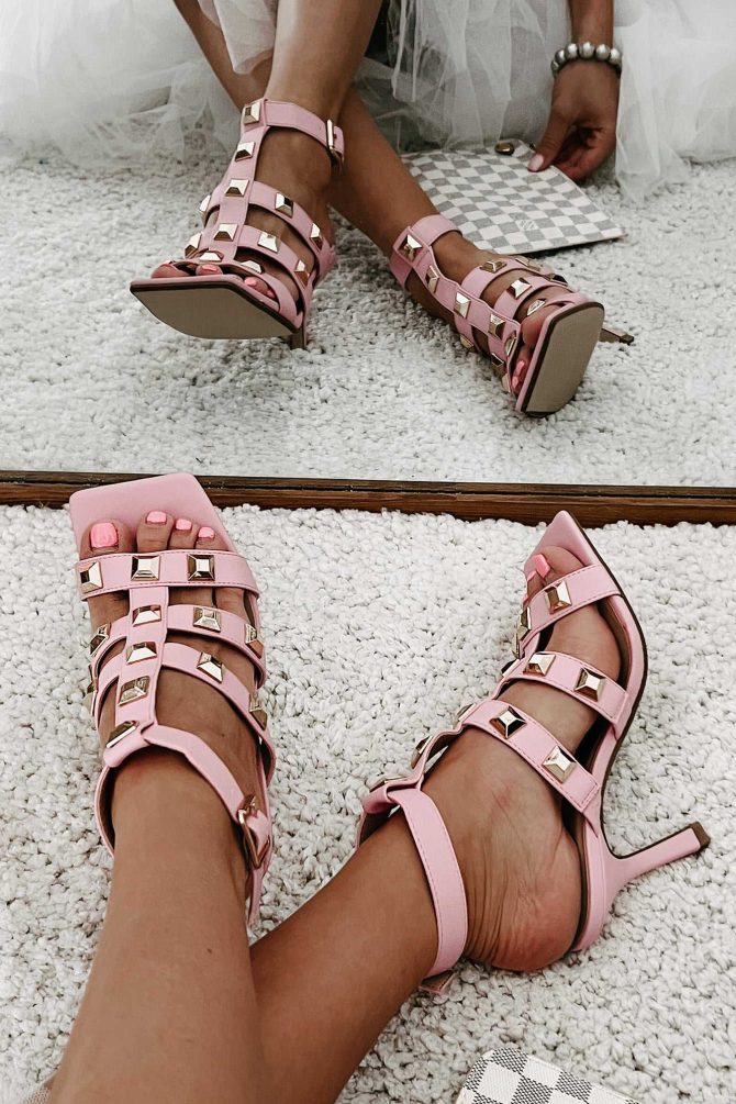 Fierce Contender Studded Gladiator Heels (Pink) · NanaMacs