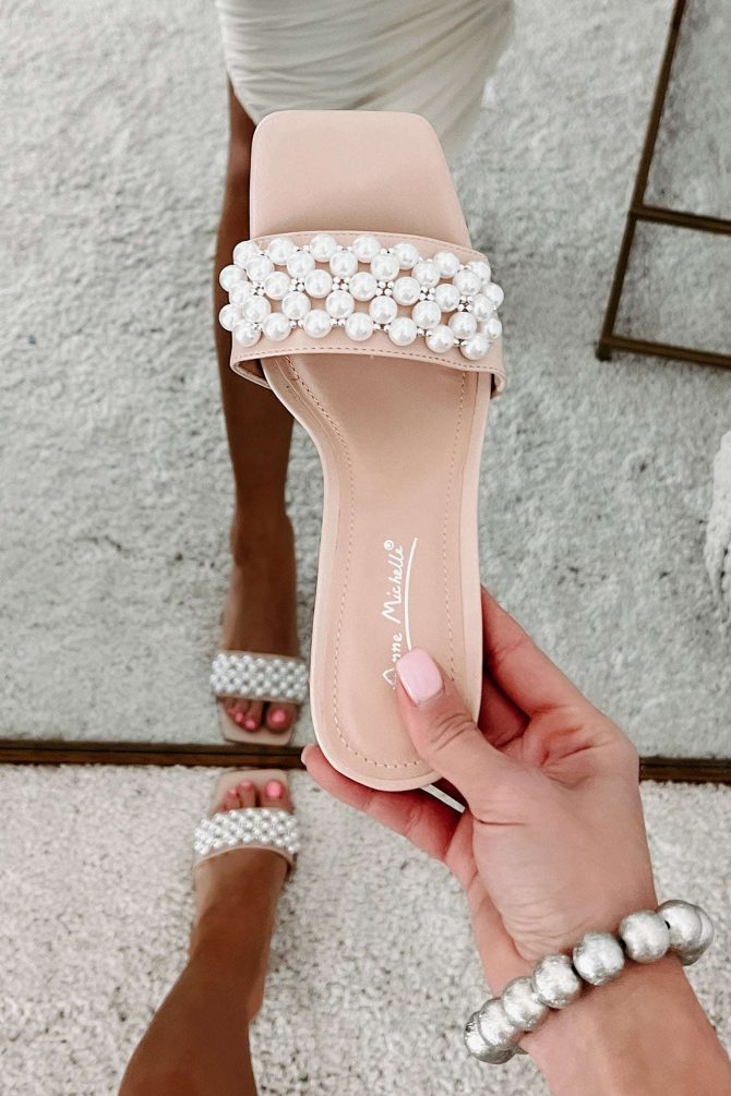 Sophisticated Take Square Toe Pearl Band Heels (Nude) · NanaMacs - Image 2