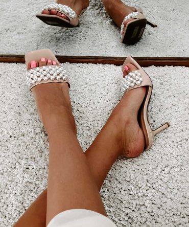 Sophisticated Take Square Toe Pearl Band Heels (Nude) · NanaMacs