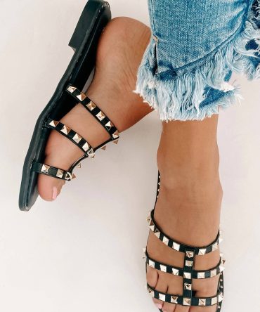 No Promises Studded Sandals (Black) · NanaMacs