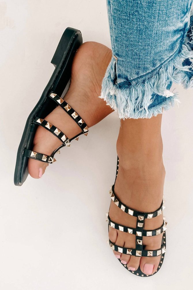 No Promises Studded Sandals (Black) · NanaMacs