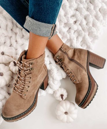 Get Used To It Faux Suede Lace-Up Platform Booties (Taupe) · NanaMacs