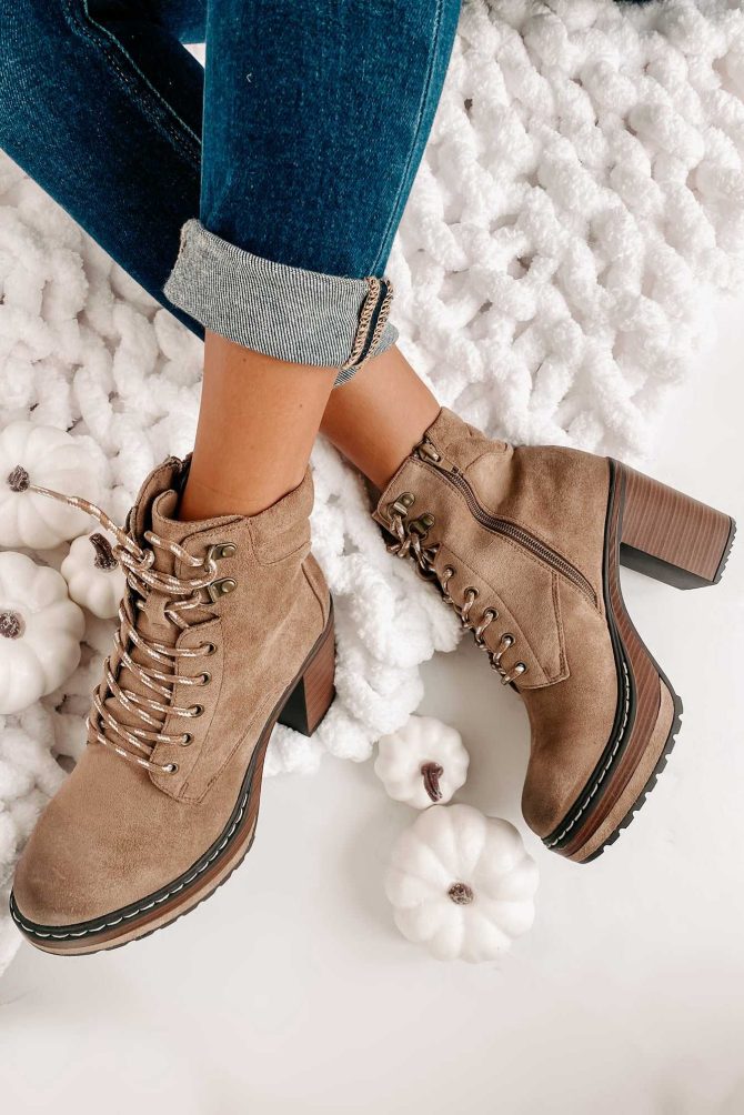 Get Used To It Faux Suede Lace-Up Platform Booties (Taupe) · NanaMacs