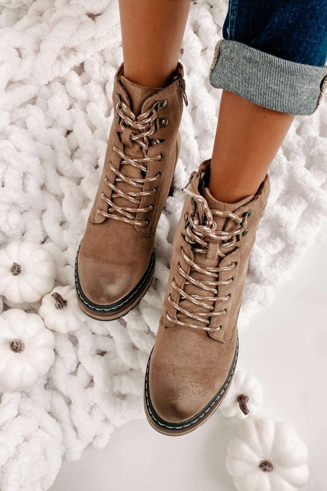 Get Used To It Faux Suede Lace-Up Platform Booties (Taupe) · NanaMacs - Image 4