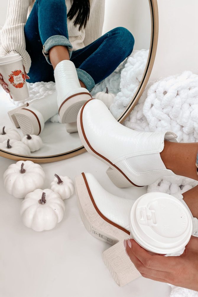 Flashback Favorites Textured Faux Leather Platform Booties (White) · NanaMacs - Image 3