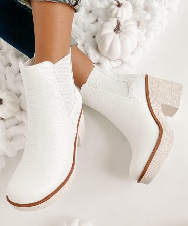 Flashback Favorites Textured Faux Leather Platform Booties (White) · NanaMacs