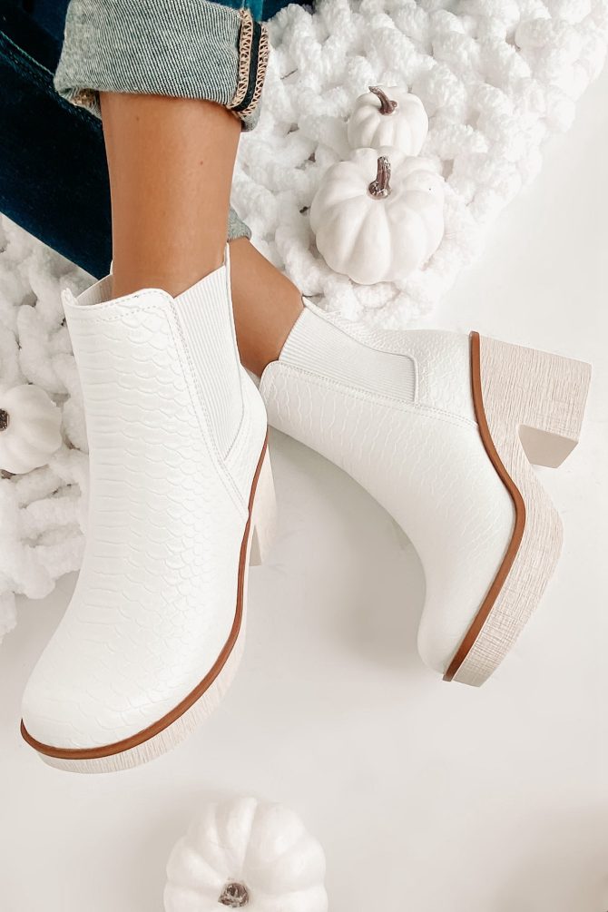 Flashback Favorites Textured Faux Leather Platform Booties (White) · NanaMacs