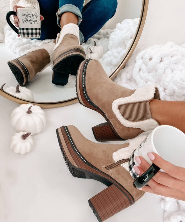 Stay In Step Sherpa Cuff Platform Booties (Taupe) · NanaMacs