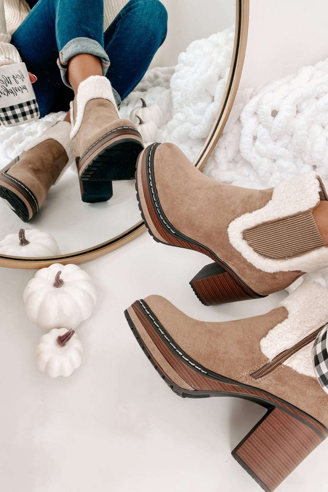 Stay In Step Sherpa Cuff Platform Booties (Taupe) · NanaMacs - Image 4