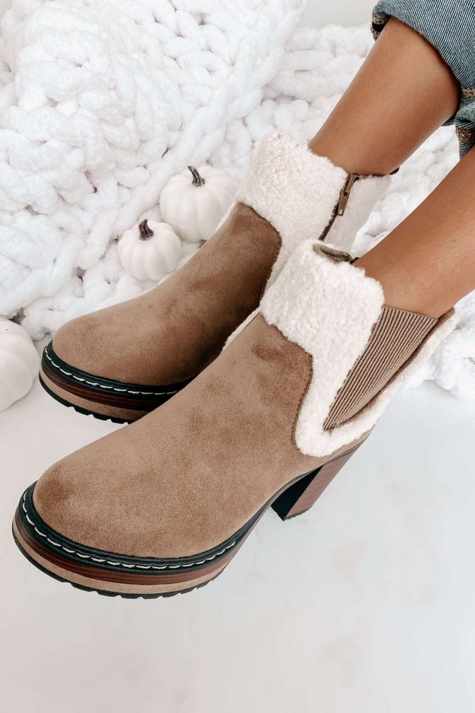 Stay In Step Sherpa Cuff Platform Booties (Taupe) · NanaMacs - Image 3