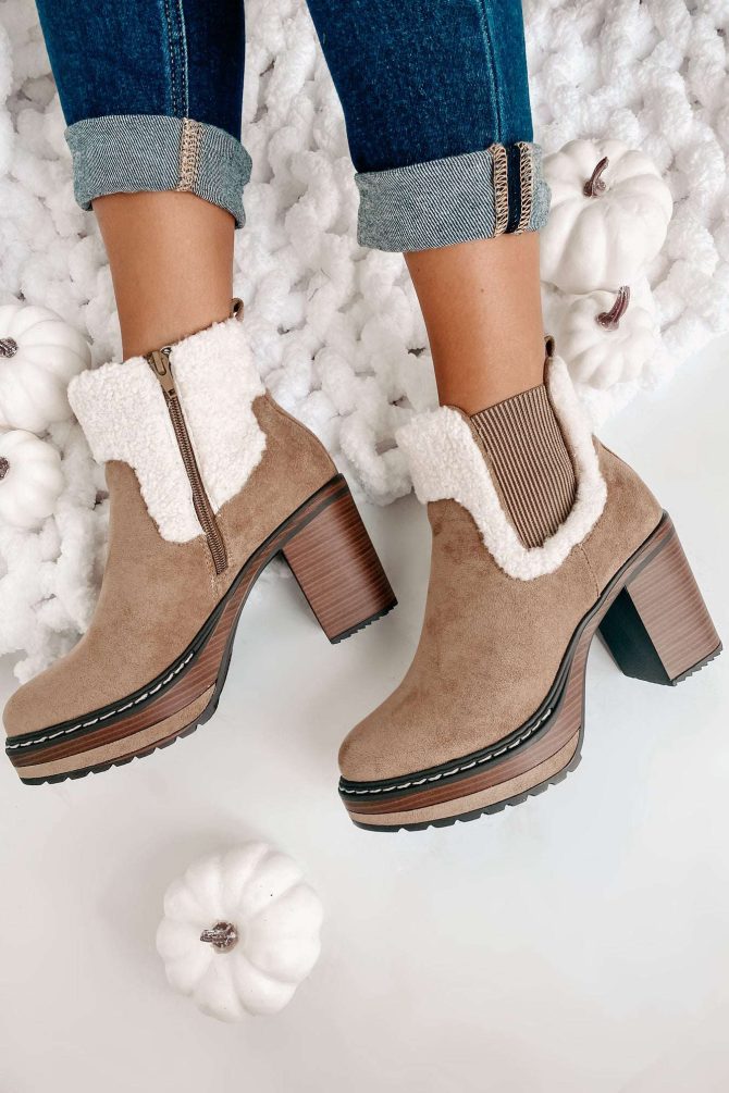 Stay In Step Sherpa Cuff Platform Booties (Taupe) · NanaMacs - Image 2