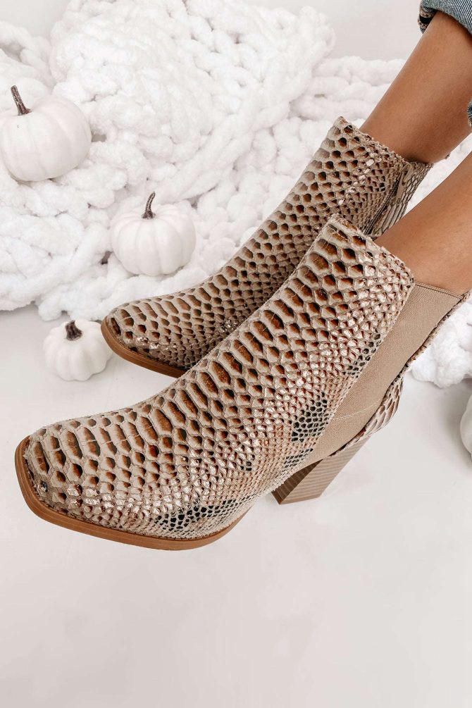 Cashin' Out Square Toed Textured Booties (Taupe) · NanaMacs - Image 3