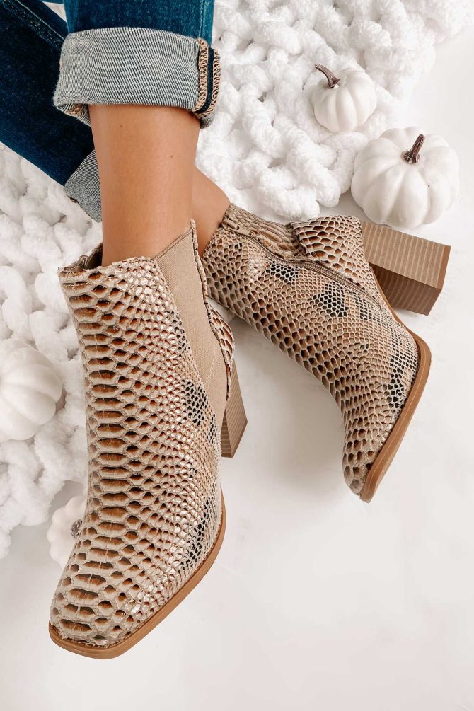 Cashin' Out Square Toed Textured Booties (Taupe) · NanaMacs