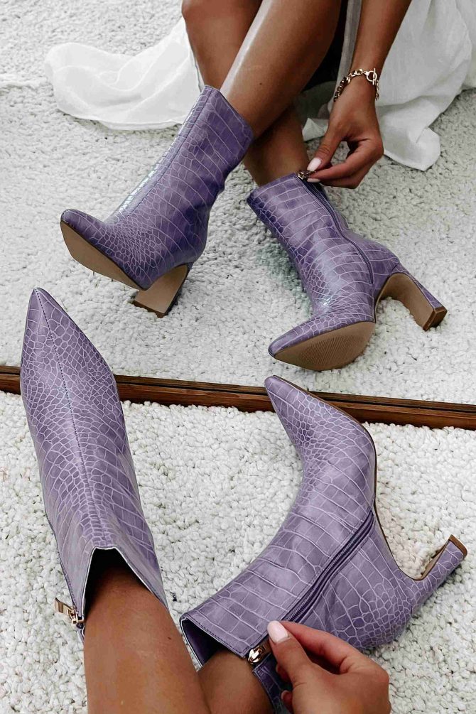 Layori Faux Croc Billini Booties (Amethyst Croc) · NanaMacs