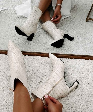 Layori Faux Croc Billini Booties (Ivory Croc) · NanaMacs