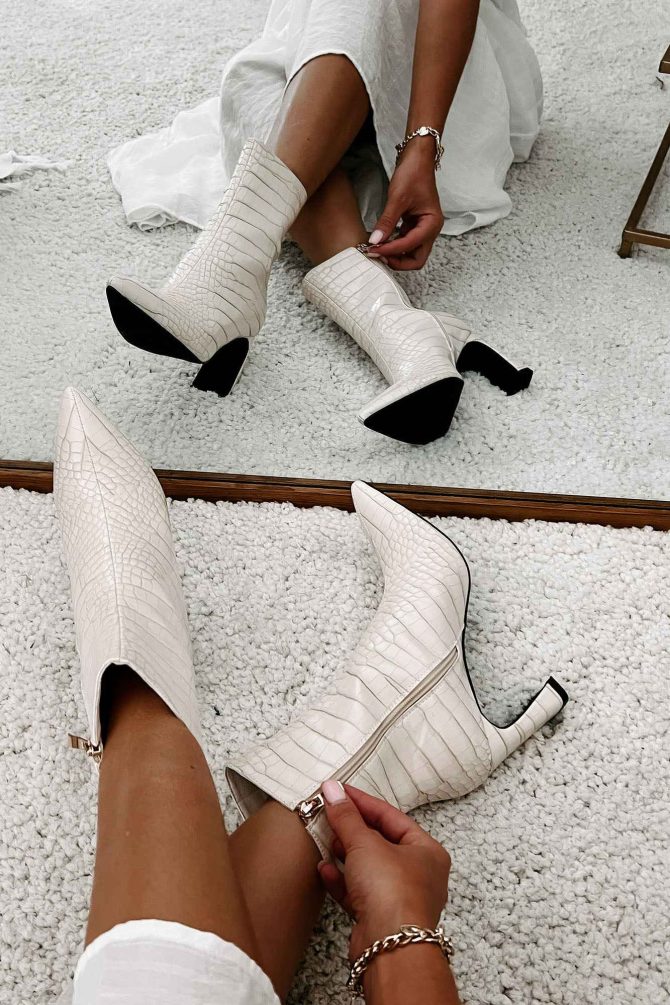 Layori Faux Croc Billini Booties (Ivory Croc) · NanaMacs
