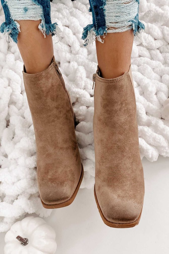Miss Popular Square Toe Faux Suede Booties (Taupe) · NanaMacs - Image 4