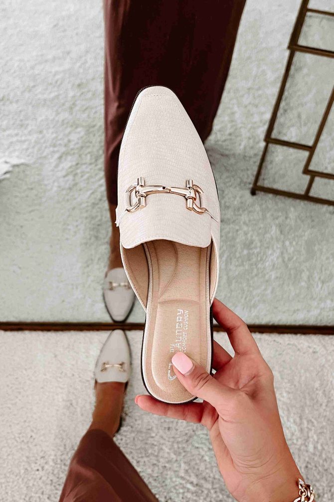 Proving My Point Pointed Toe Backless Loafers (Lizard Cream) · NanaMacs - Image 2