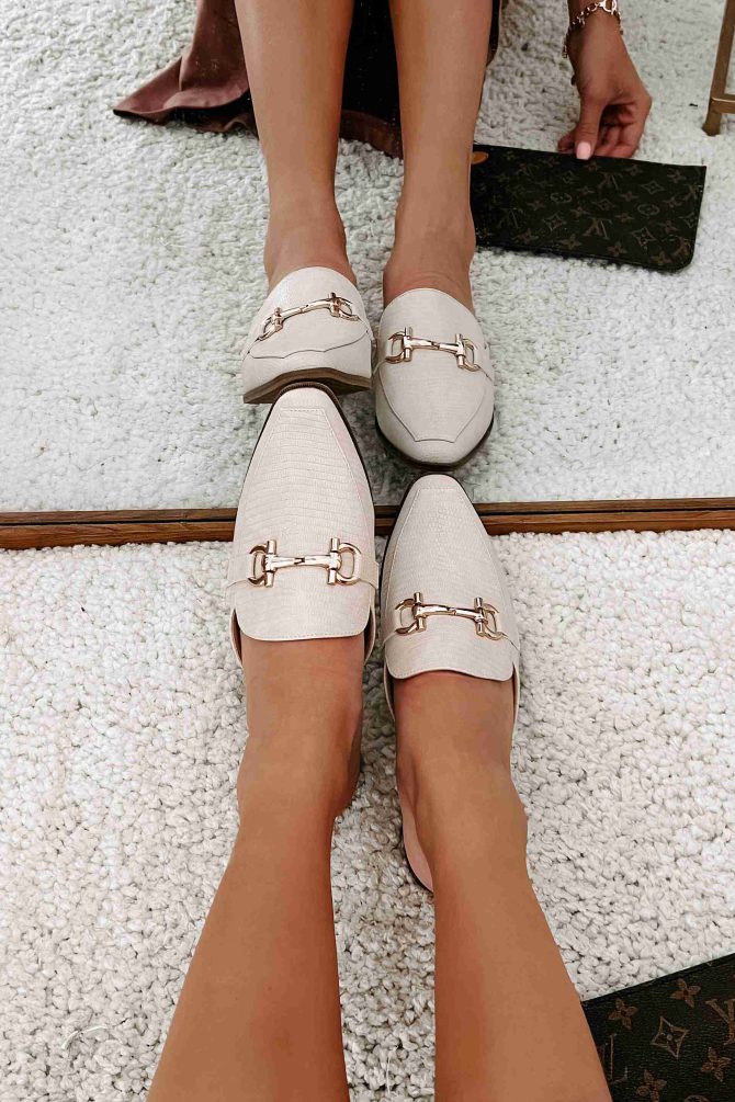 Proving My Point Pointed Toe Backless Loafers (Lizard Cream) · NanaMacs - Image 4