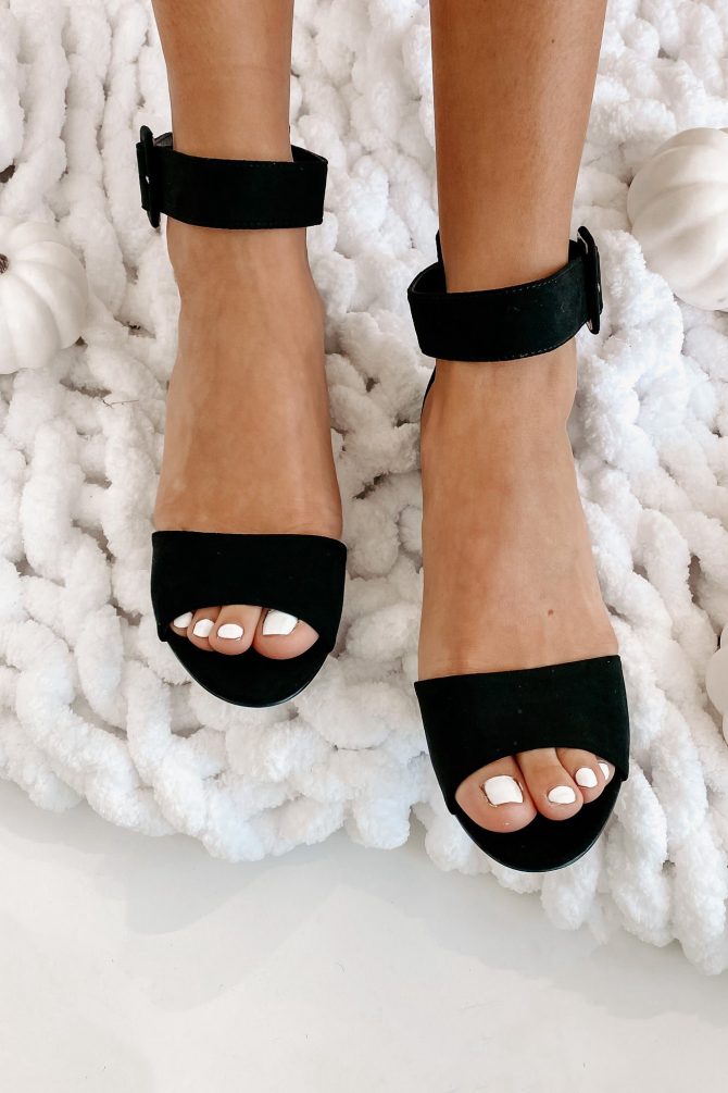 Starting Rumors Faux Suede Ankle Strap Open Toe Heels (Black) · NanaMacs - Image 4