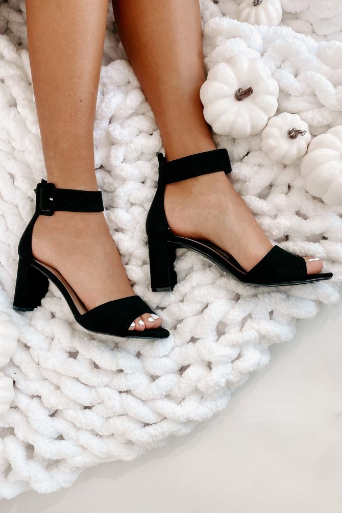 Starting Rumors Faux Suede Ankle Strap Open Toe Heels (Black) · NanaMacs - Image 3