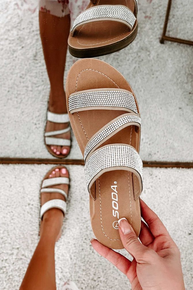 Naveena Rhinestone Strap Sandals (Natural) · NanaMacs