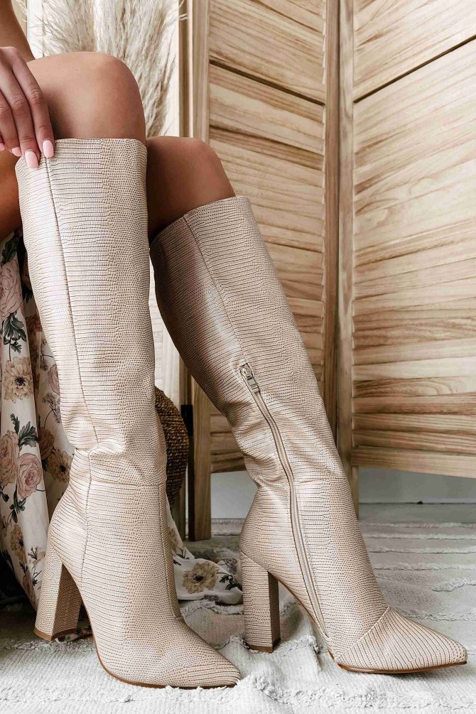 Milla Knee High Billini Boots (Light Taupe Scale) · NanaMacs
