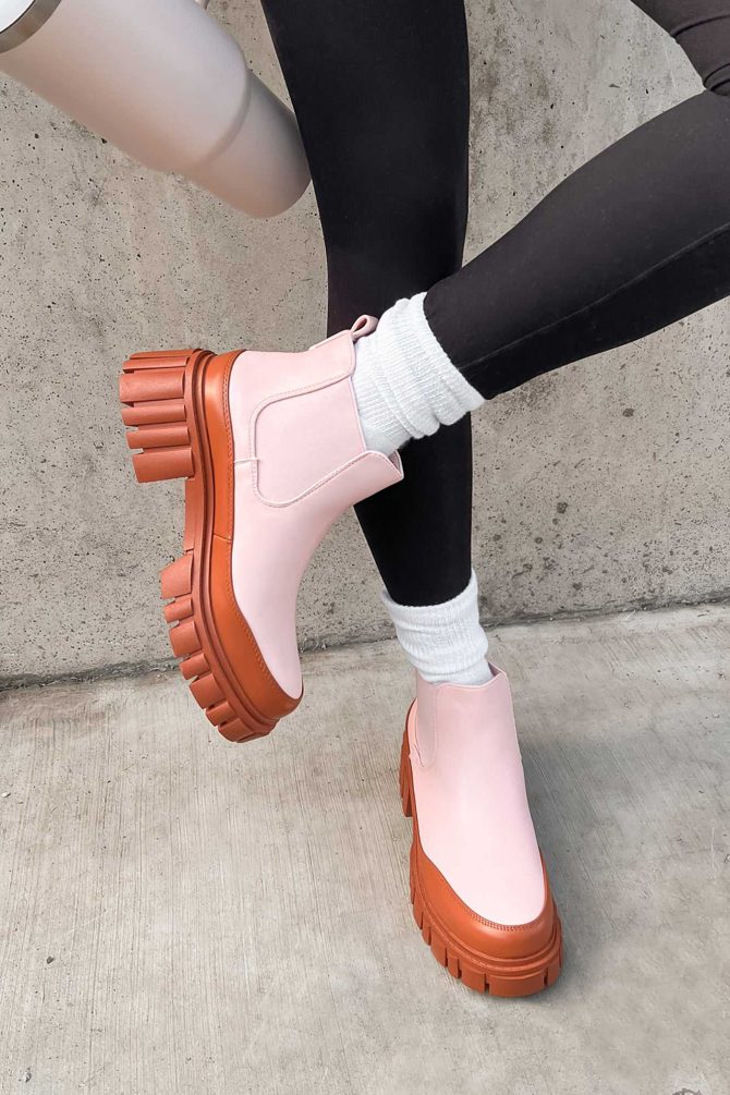 Doorbuster Going My Way Lug Sole Chelsea Ankle Booties (Pink) · NanaMacs
