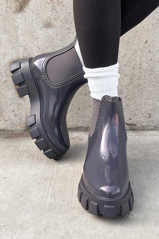 Doorbuster Walking In The Rain Lug Sole Chelsea Rain Boots (Grey Paten · NanaMacs - Image 3