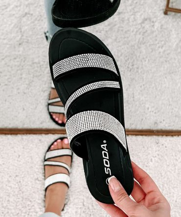 Naveena Rhinestone Strap Sandals (Black) · NanaMacs